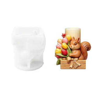 Moule en silicone premium pour porte-bougies écureuil et fleurs de tulipes DIY
