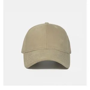 Front view of a classic khaki structured baseball cap with reinforced stitched brim detail