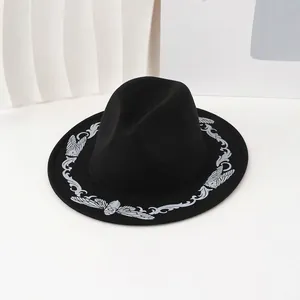 Vintage black western fedora hat with moth embroidery and detailed size measurements