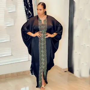 Elegant African plus size black long dress with decorative center geometric pattern