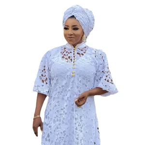 Robe longue blanche en dentelle évidée de style africain pour femmes grande taille