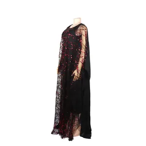 Elegante vestido largo africano negro con lentejuelas rojas y forro interior incluido