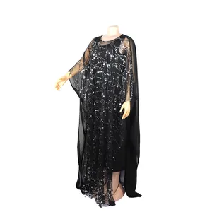 Elegante vestido largo africano de lentejuelas negras con forro para fiestas