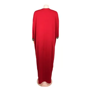 Elegant African style red long maxi dress with gold sequin cuffs back view details