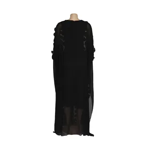 Back view of elegant black African maxi dress with exquisite 3D floral embroidery details
