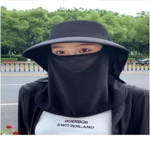 Black outdoor women's UV protection sun hat with breathable face mask and neck cover