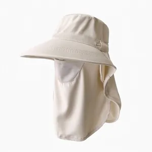 Full coverage beige sun hat with breathable face mask and neck protection for women summer
