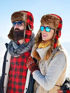 Unisex plaid trapper hat with faux fur lining and earflaps for winter outdoor activities