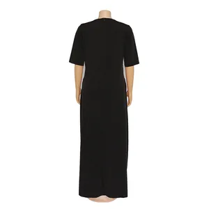 Back view of elegant plus size black African long maxi dress with invisible back zipper