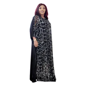 Elegante vestido largo africano de lentejuelas negras con forro para ocasiones especiales