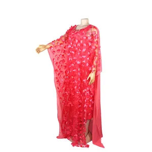 Robe caftan africaine rouge élégante avec fleurs 3D et robe de chambre extensible