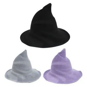 Women Pointed Witch Hat Simple Personalized Magic Hat Cosplay Halloween Celebration Party Costume Accessory Knitted Wizard Hat