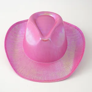 Glänzender metallic-pinkfarbener Cowboyhut ideal für Musikfestivals und Neon-Party-Events