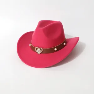 Vintage hot pink wool felt cowboy hat with heart rhinestone band for women's music festival