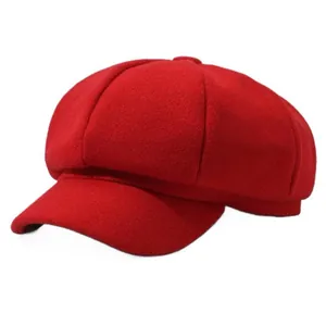 Classic red wool newsboy cap for men and women stylish octagonal hat winter warm