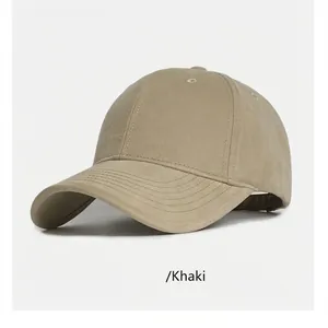 Structured khaki baseball cap featuring an adjustable back for larger head sizes