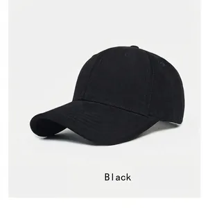Adjustable solid black baseball cap with hard top and long brim for large head sizes