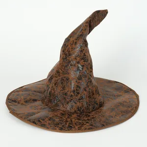 Halloween Vintage Artificial Leather Wizard Witch Hat Retro Cracked Texture Magic Hat Cosplay Party Costume Props For Unisex