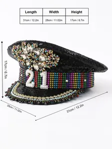Misure dettagliate della dimensione del cappello da scena Y2K con strass e paillettes