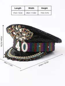 Dimensioni del cappello da scena Y2K con strass arcobaleno e dettaglio perla 40.