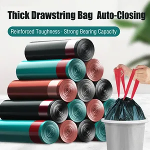 Drawstring Thickened Trash Bags Automatic Closing PE Garbage Bags Handheld Leak-proof Heavy Duty Bags For Kitchen Office Home