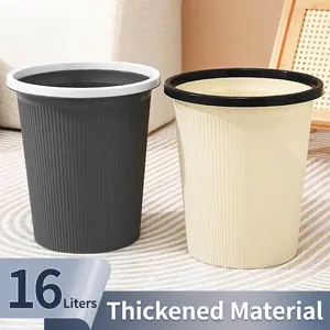 Cubo de Basura de Plástico Minimalista de Gran Capacidad Con Anillo de Presión Rayas Verticales Para Cocina Oficina Baño