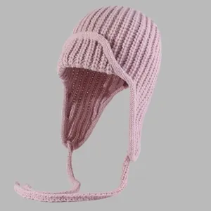 Berretto Aviatore in Maglia Invernale da Donna Caldo Paraorecchi Tinta Unita Antivento Sci Ushanka Accessorio Outdoor