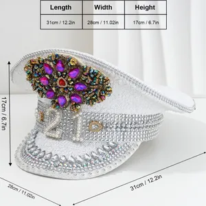 Gorra de capitán blanca con lentejuelas, número 21, joyas y perlas para fiestas