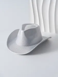 Elegant silver women's cowboy hat with unique textured finish on a white background