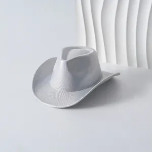 Minimalist silver metallic textured women's cowboy hat for fashion travel sun protection