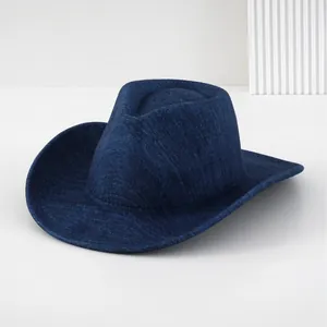 Elegante unisex donkerblauwe wollen cowboyhoed met brede rand voor alle vieringen.