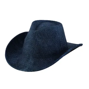 Klassieke donkerblauwe unisex western cowboyhoed met brede rand en denim textuur