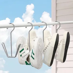 Stainless steel shoe drying rack with hooks for outdoor balcony laundry