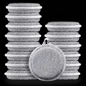 Thickened Silver Silk Scouring Pad Round Double Sided Dishwashing Sponge Cleaning Pad With Hanging Loop For Kitchen Pot Bowl