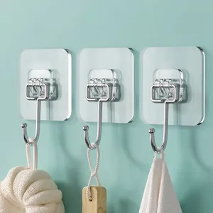 Strong Seamless Adhesive Wall Hook Transparent Waterproof Heavy Duty No Drill Hanger For Kitchen Bathroom Home Storage Organization