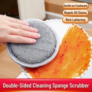 Heavy duty double-sided cleaning sponge scrub pad for kitchen dishes and greasy pots