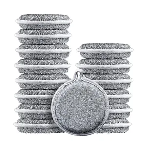 Set of 12 round grey scouring pads for heavy-duty household dish and pot cleaning