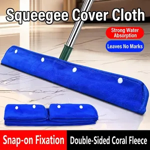 Magic Broom Squeegee Replacement Cloth Cover Thickened Coral Velvet Double Sided Floor Mop Towel Highly Absorbent Snap Design Cleaning Cloth For Home Household