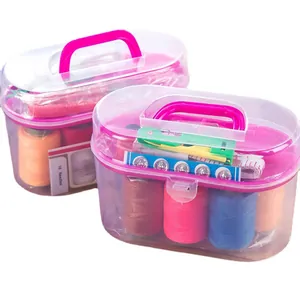 Portable mini sewing kit box with colorful threads and 16 needles for home sewing needs