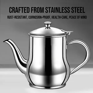 Food grade 304 stainless steel oil dispenser pot with lid and handle