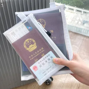Transparent Mesh Document Organizer Bag Zippered Travel Passport Holder Portable Polyester Pouch For Identity Cards Files