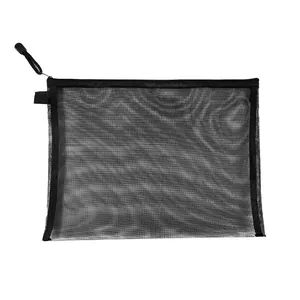 Portable black mesh passport holder and travel document storage bag with sturdy zipper