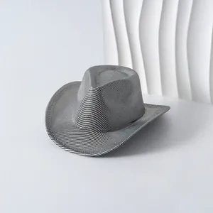 Stylish striped metallic grey cowboy hat for women, lightweight sun protection for travel.