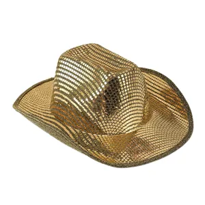 Funkelnder goldener Disco-Pailletten-Cowboyhut für Bühne, Festivals und Party-Kostüme