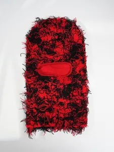 Distressed red and black knitted balaclava ski mask for winter cold protection