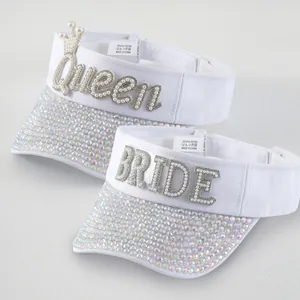 Damen Strass Künstliche Perle BRIDE QUEEN Sonnenblende Hut Polyester Verstellbar Sommer Party Hochzeit Strand Visier