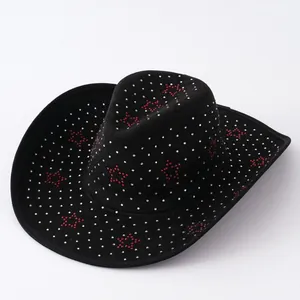 Cappello da Cowboy Occidentale Y2K Camoscio Strass Motivo Stella Per Uomo Donna Vintage Party Jazz Fedora