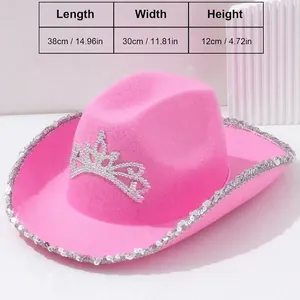 Pinker Western-Cowgirl-Hut mit funkelnder Strass-Krone und Paillettenrand, 38x30x12cm