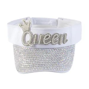 Weißes Sonnenvisier mit Queen-Strass-Perlen-Krone für Braut- und Hochzeitsfeiern