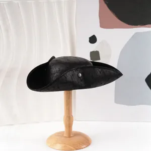 Chapeau tricorne de pirate noir texturé vintage pour fêtes et spectacles